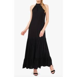 Vince Camuto Tiered Maxi Dress Black Oscar Bow Back Sleeveless Flowy Classic XS